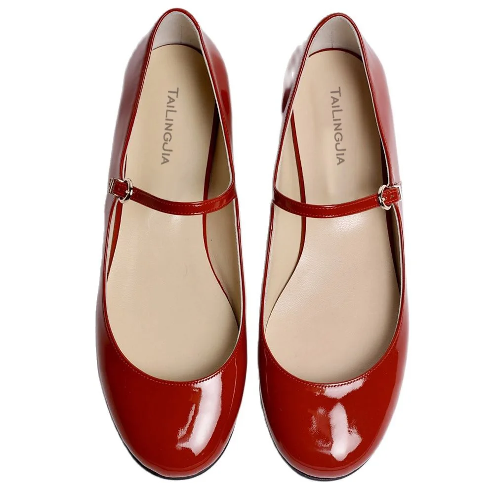 كبيرة الحجم معصمه منخفضة أعلى جولة الأصابع ماري جين لطيف براءات الاختراع والجلود مضخات المرأة حذا فردي للسيدات Chaussure فام #5