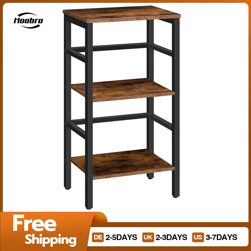 HOOBRO 3 Tier Bookshelf Freestanding Multifunctional Record Storage Shelf With Side Fence Narrow Ladder Shelf For Living Room