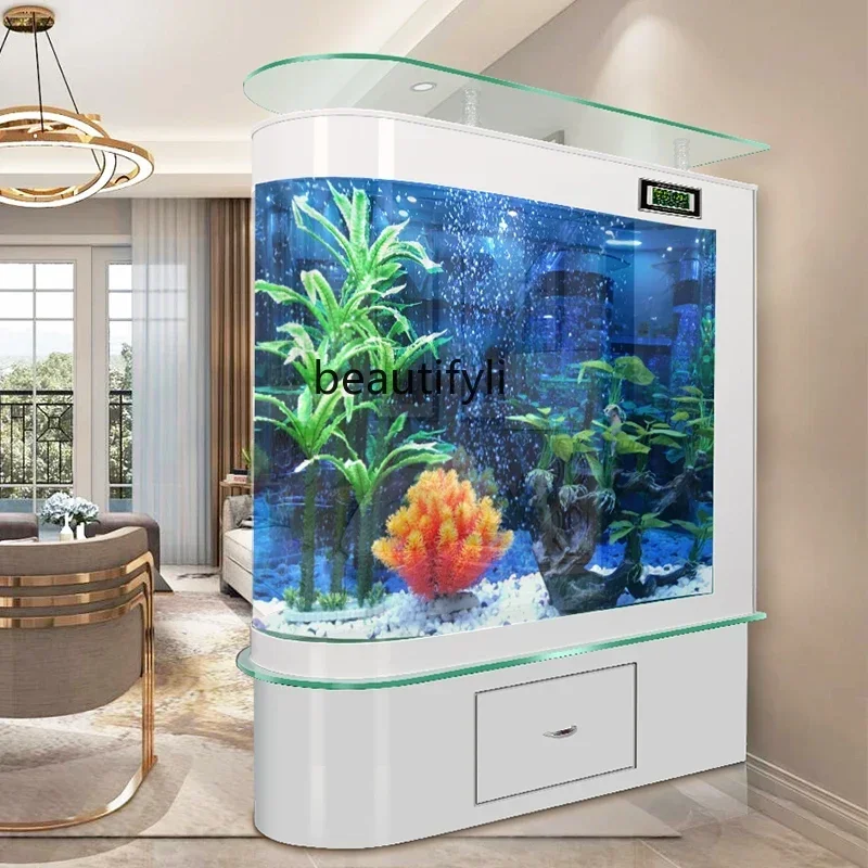 

14 U-Shaped Fish Tank Living Room Floor Large Ecological Change Water Small Partition Entrance 1.5 M