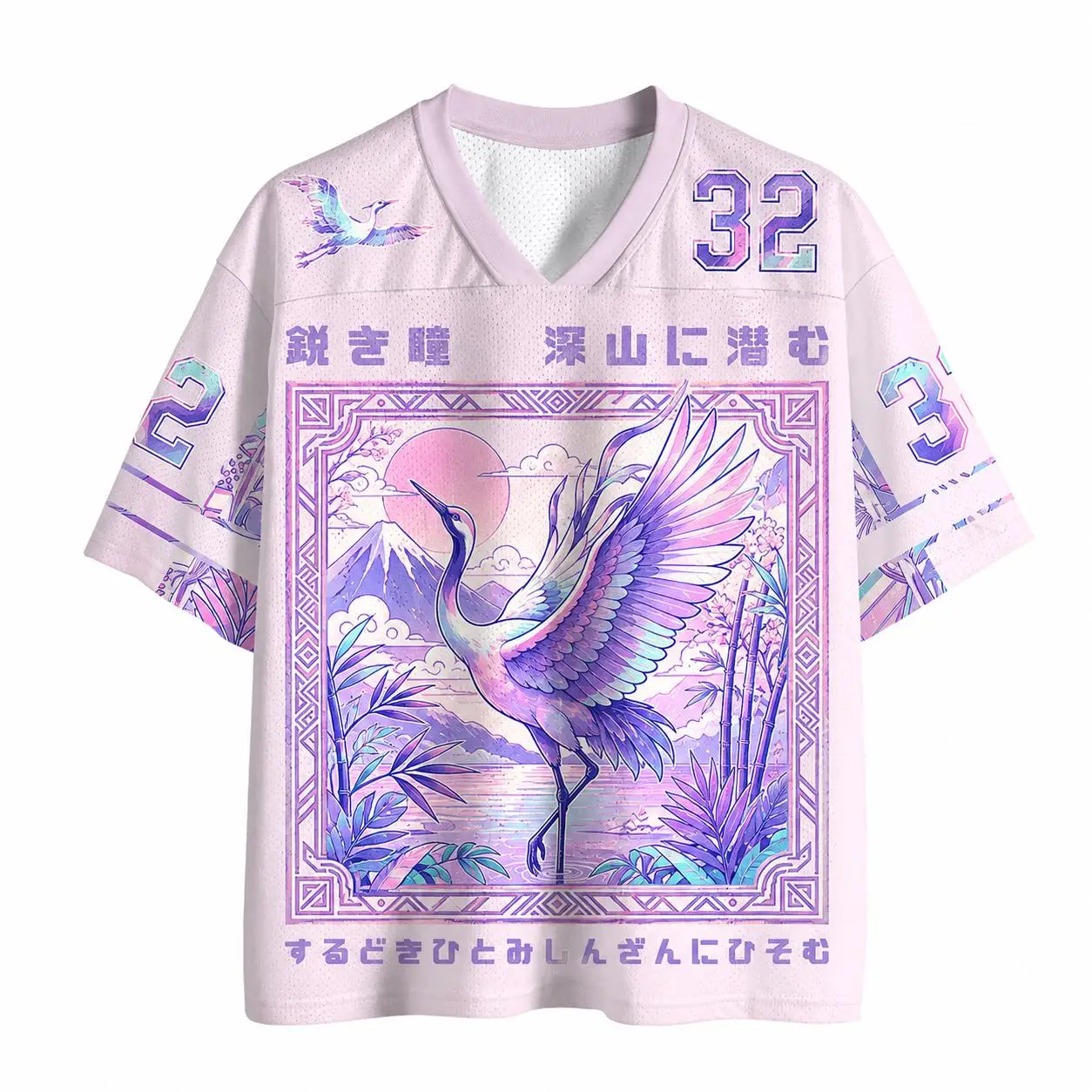 2026 Summer Fashion Retro Colorful Painting Crane Flying Design 3D Printing Outdoor Leisure Sports Fitness V-neck T-shirt Large