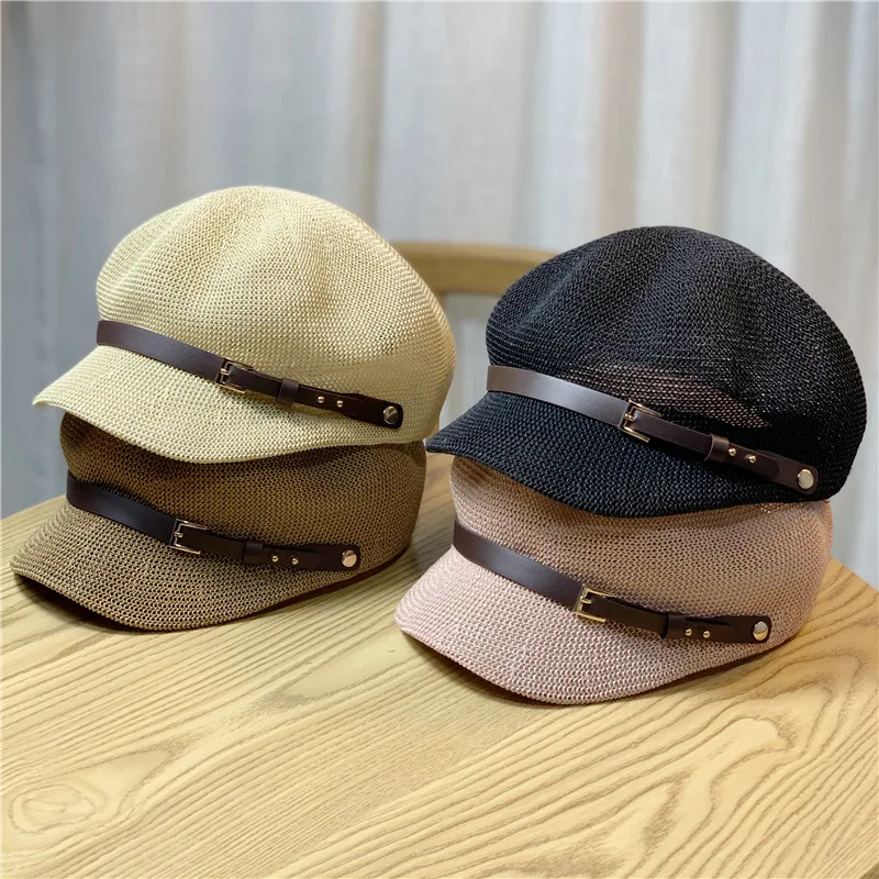 Summer Hat for Women Mesh Breathable Beach Straw Hat Octagonal Cap Straw Women Summer Newsboy Cap Painter Adjustable Hats