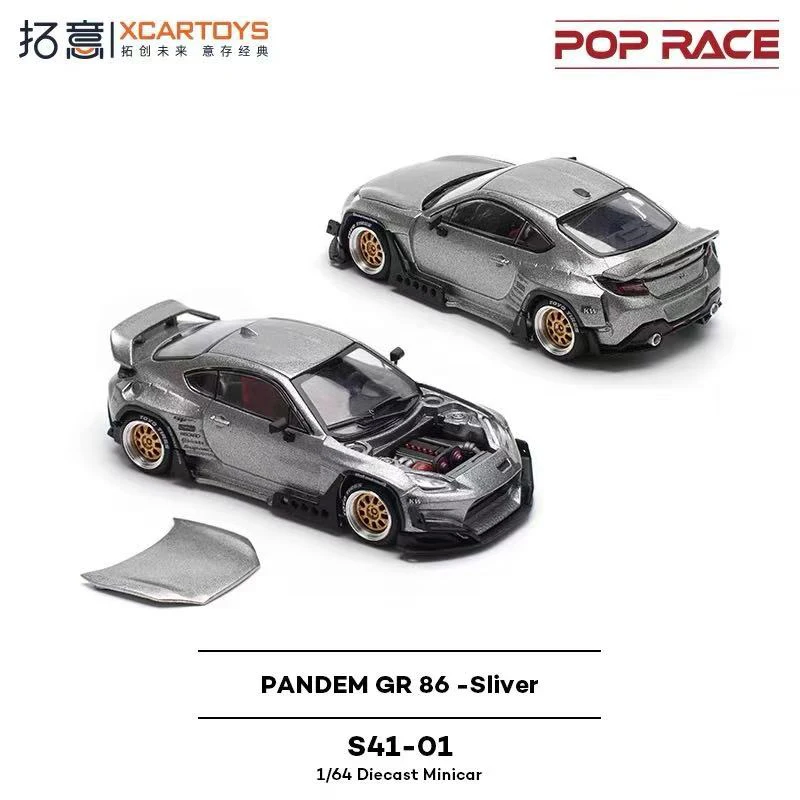 POPRACE 1:64 Porsche 992 GTR Supercar Civic EG6 Blue Without Front Cover Toyota Silver-gray GR86 Rocket Rabbit PANDEM Open-cover