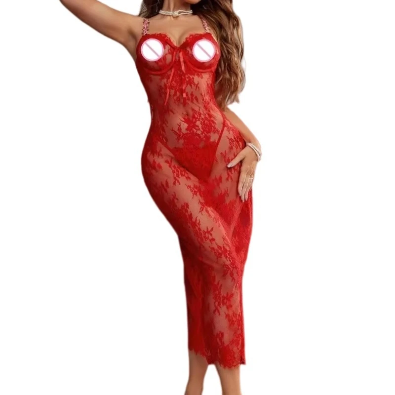 

Эротический комплект сексуального белья: кружевной прозрачный боди и стринги, соблазнительная ночная сорочка для вечеринок, экзотический комплект нижнего белья