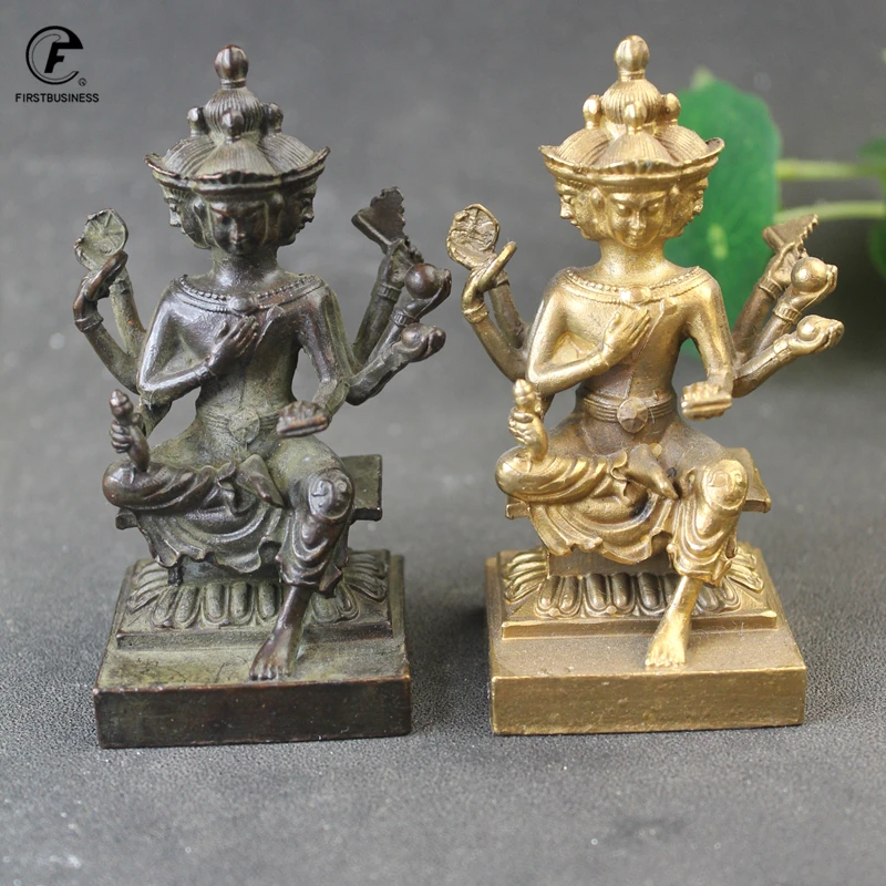 Thailandia quattro facce Buddmst ldol statua sud-est asiatico rame Buddha Erawan figurine artigianato decorazione della casa ornamenti Desktop