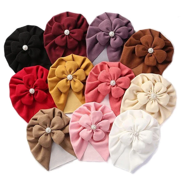 Duże kwiatowe Turban czapka dla niemowląt ze sztucznego kaszmiru czapki bez daszka dla dzieci nakrycia głowy jesień zima nowonarodzone czapki niemowlę dziewczynki akcesoria do włosów