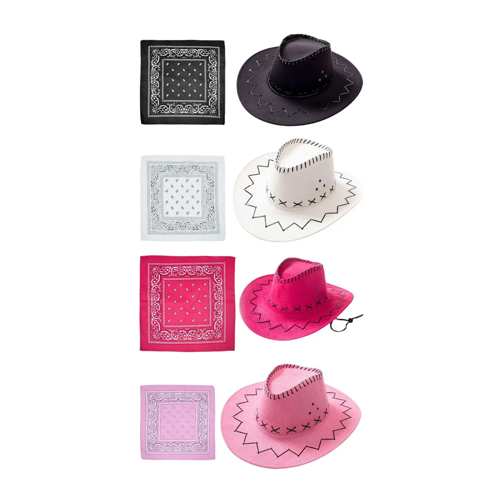 Big Brim Cowboy Hat with Bandana Set Dress up Costume Accessories Cowgirl Hats for Unisex Adults Women and Men Performance Party