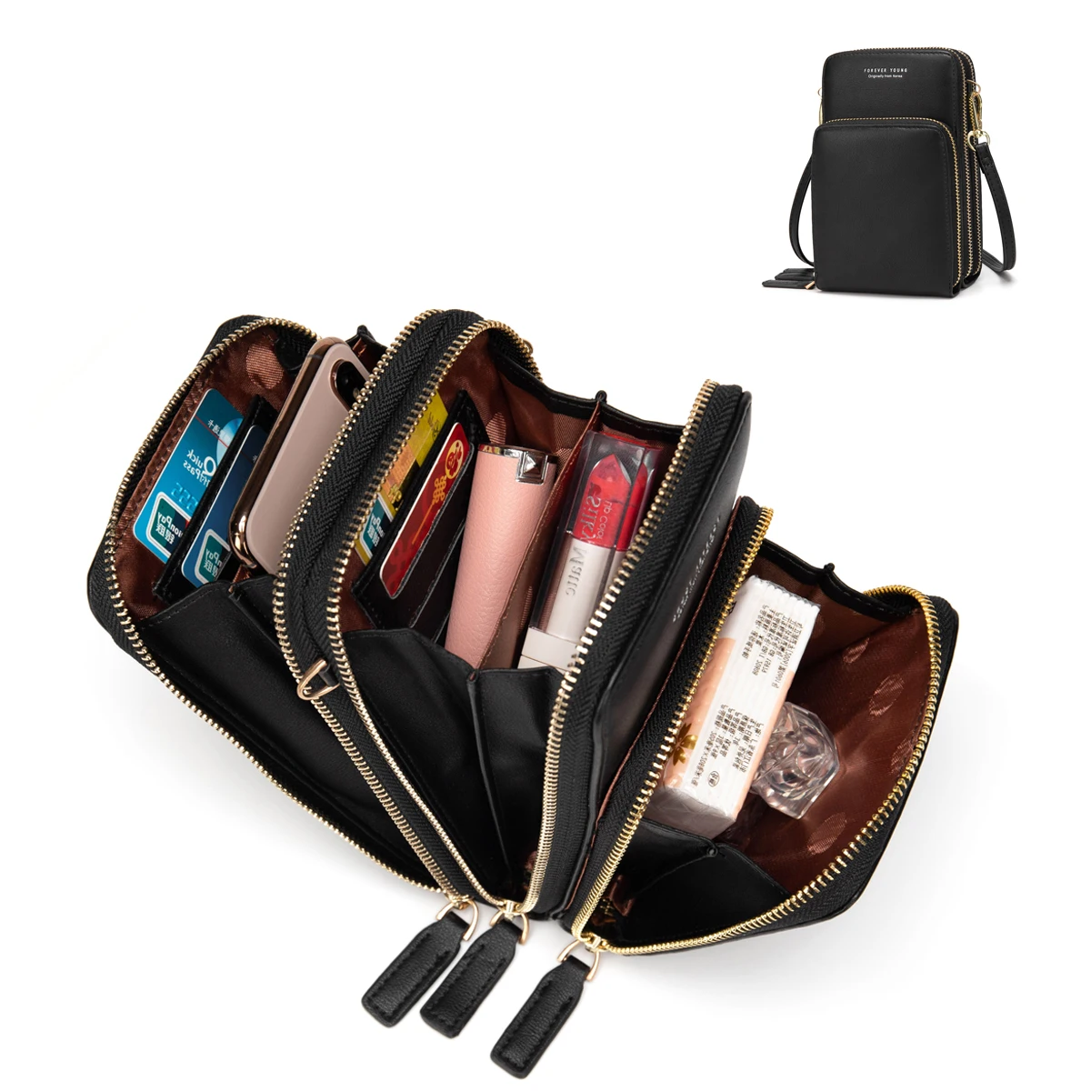 Small Leather Crossbody Bag for Women, Mini Cell Phone Purse Over Shoulder Strap with Credit Card Slots