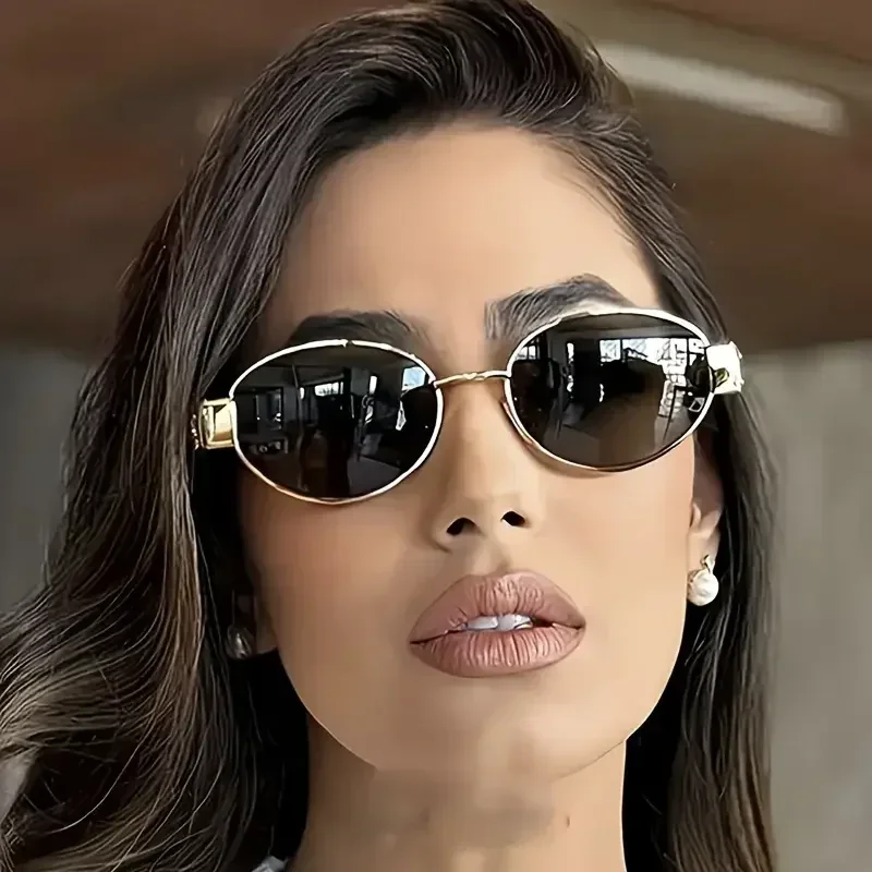 

2025 Classic Retro Oval Sunglasses - Luxury Designer Brand Metal Frame, Stylish Unisex Eyewea