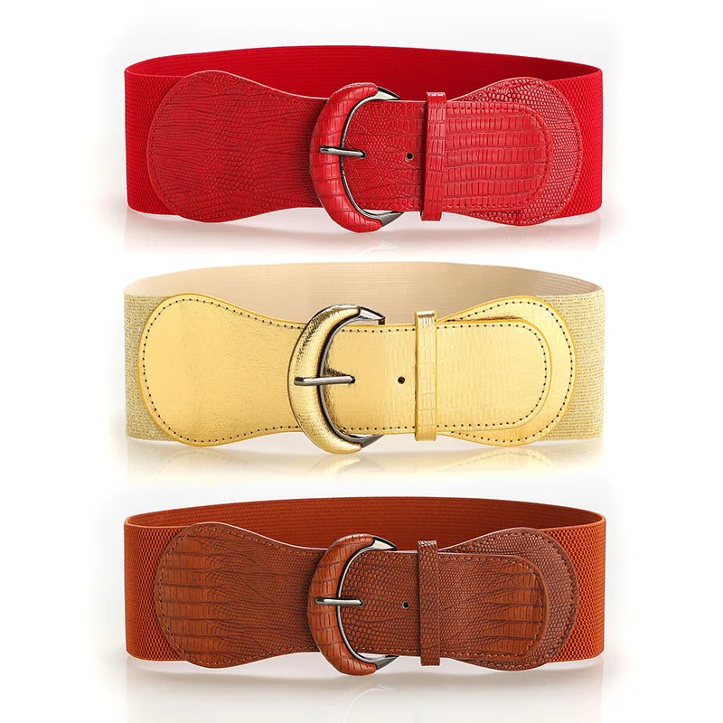 New Design Women Belt Red Fashion Luxury Waist Cover Dress Leather BucklePrint Cartoon Pattern Elastic Wide Clothing Accessories