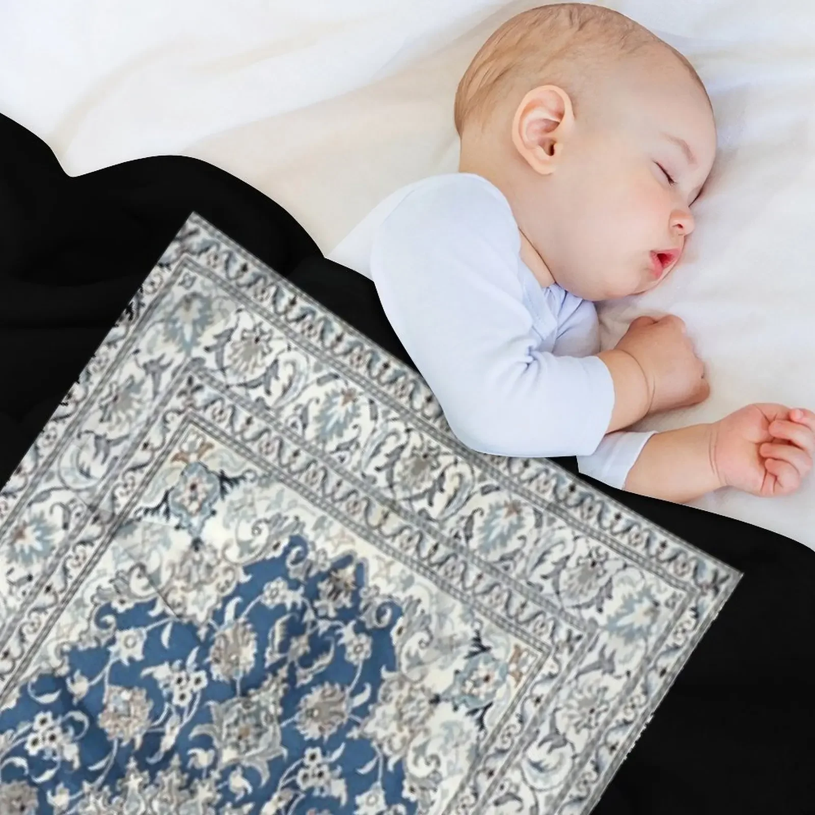 Rug T-ShirtAntique Persian Rug - blue and gray Throw Blanket Flannel Fabric Bed Giant Sofa Decorative Sofa Blankets