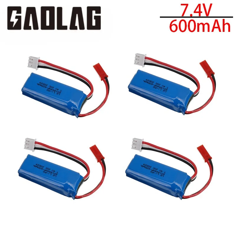 Batteria Lipo 7.4V 600mAh 20C per WLtoys K969 K979 K989 K999 P929 P939 ricambi auto RC 2s 7.4V 600mAh batteria Set da 1 pz a 5 pezzi