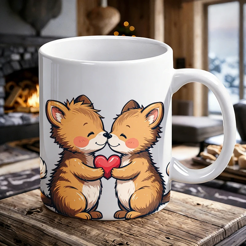 

Cute Corgi Holding Heart Ceramic Mug with Handle, Creative Coffee Mug, Milk Cup, Office Tea Cup, Drinking Cup, Fade-Resistant
