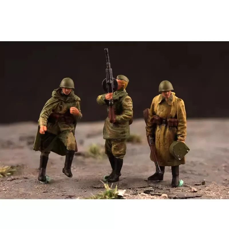 1:72 Scale Resin 3pcs Soviet Battlefield Machine Gun Team Soldiers DIY Action Figure Accessory Collection Display Toys Fans