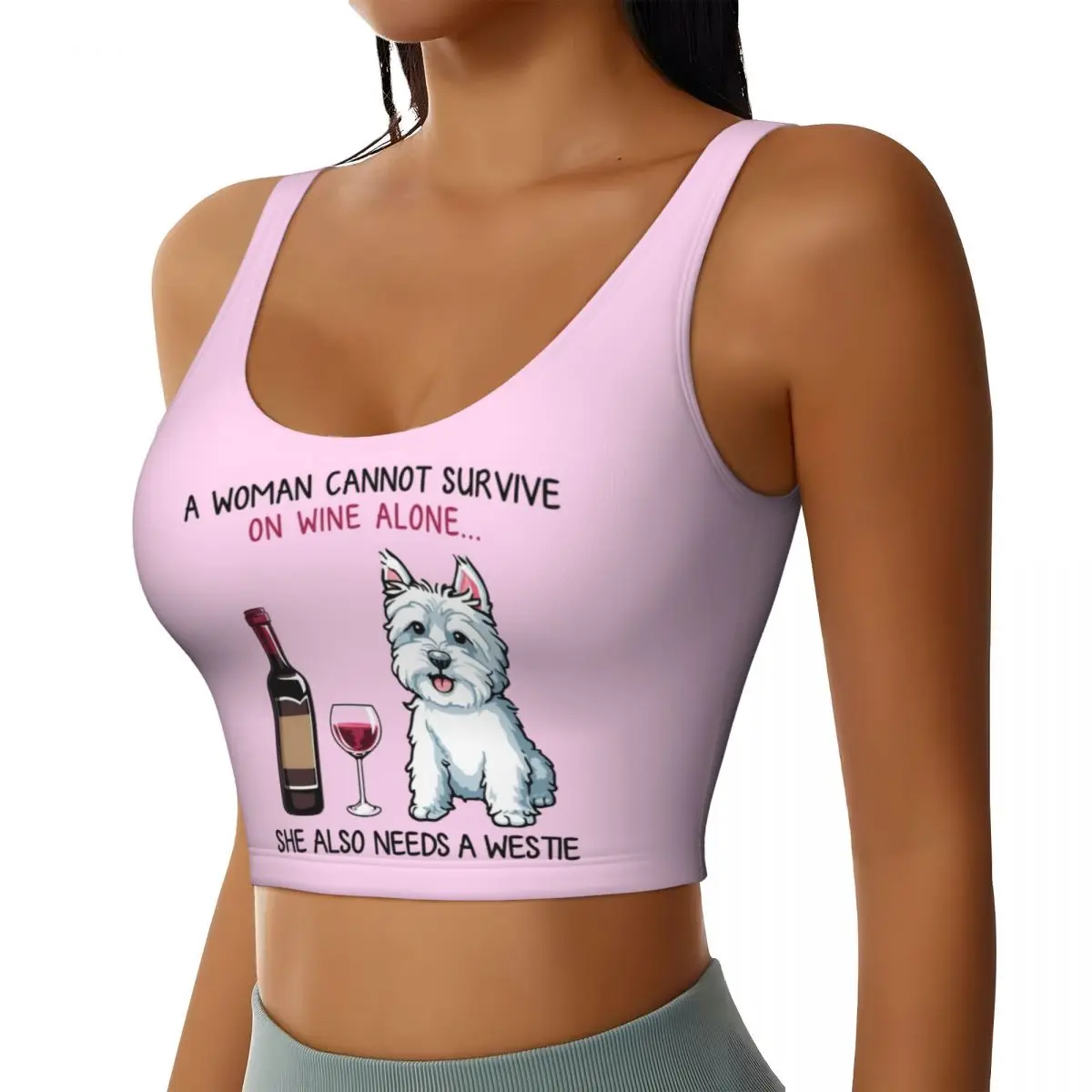 Custom Westie And Wine Funny Dog Cartoon High Impact Sports Bras West Highland White Terrier Seamless Workout Crop Tank Tops