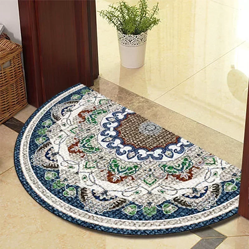 Alfombra Retro Para Puerta, tapete semicircular de estilo europeo para sala de estar, interior, entrada, decoración del hogar