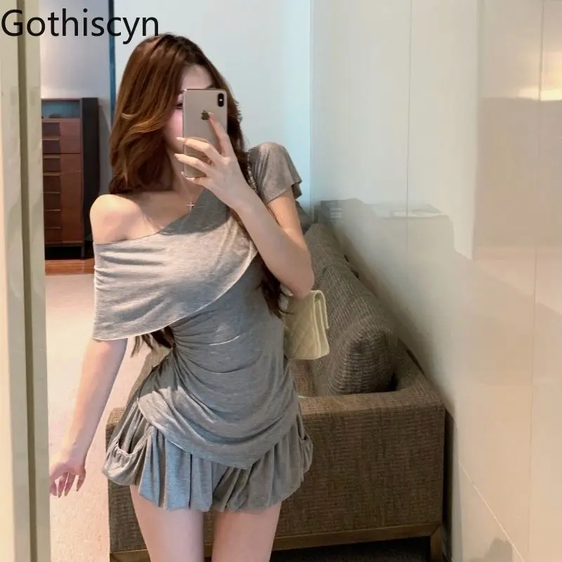 

Gothiscyn Casual Set Women's Summer Irregular Off Shoulder Top Ruffle High Waist Shorts Two-piece Set Fashion Female Clothes
