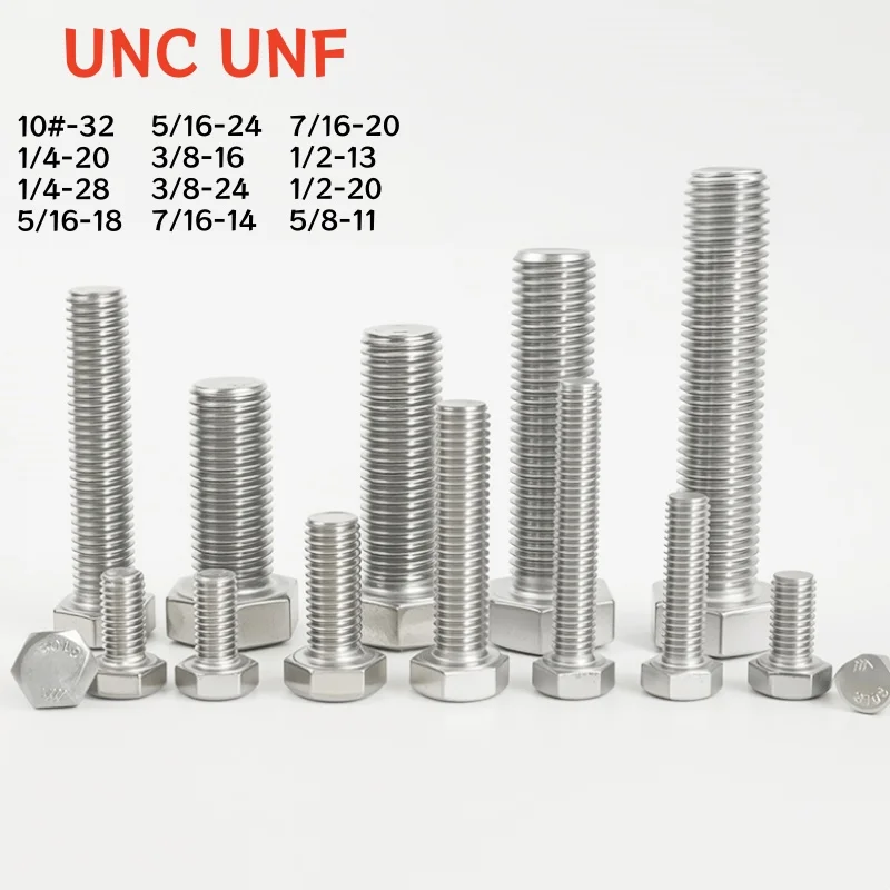 Unc Unf 304 A2 Stainless Steel Outer Hexagon Bolt 10# 1/4 5/16 3/8 7/16 1/2 5/8 External Hex Screws Coarse/fine Thread