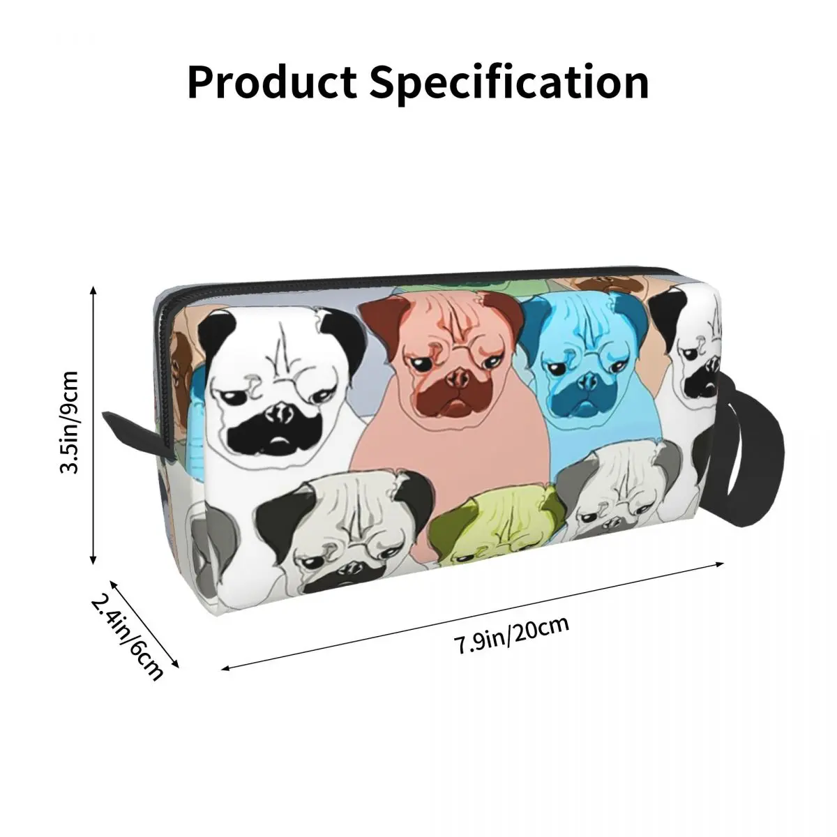 Colorful Pug Cartoon Pattern Pencil Case for Students School Pen Box Pencil Bag Stationery Supplies Travel Women Cosmetic Bag