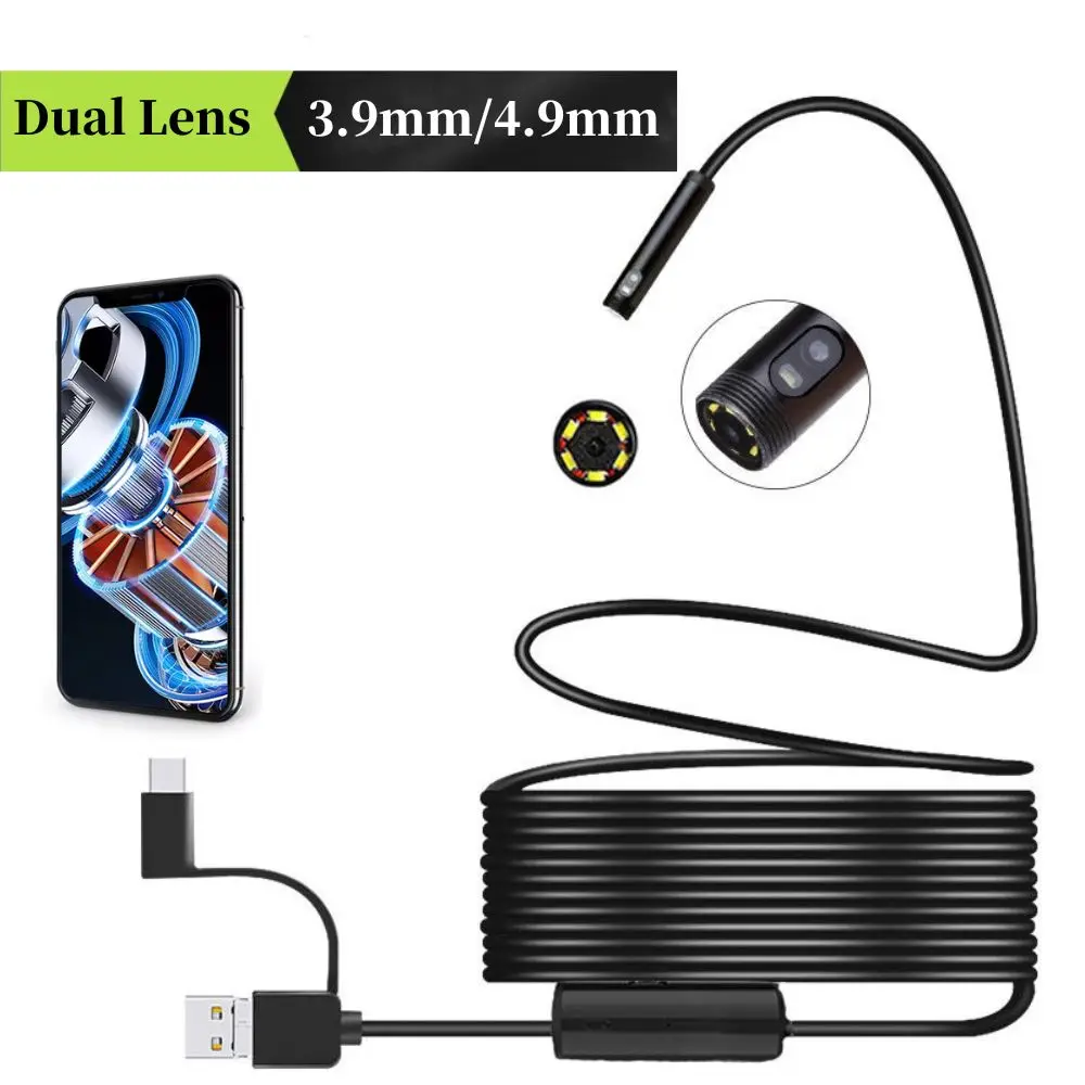 Dual Lens IP67 Waterproof Inspection Endoscope Camera 3.9mm 4.9mm HD Borescope Tools for Type-C Android PC