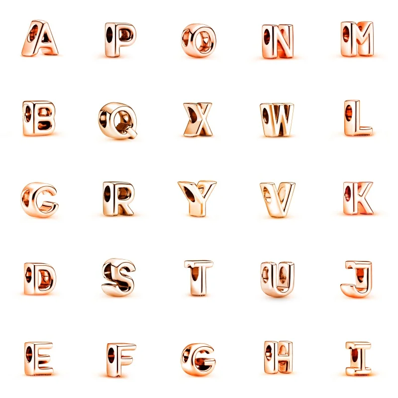 

New 925 Silver Plated Rose Gold 26 Letters A-Z Alphabet Charms Beads Fit Original Pandora Bracelet Jewelry For Festival Gifts