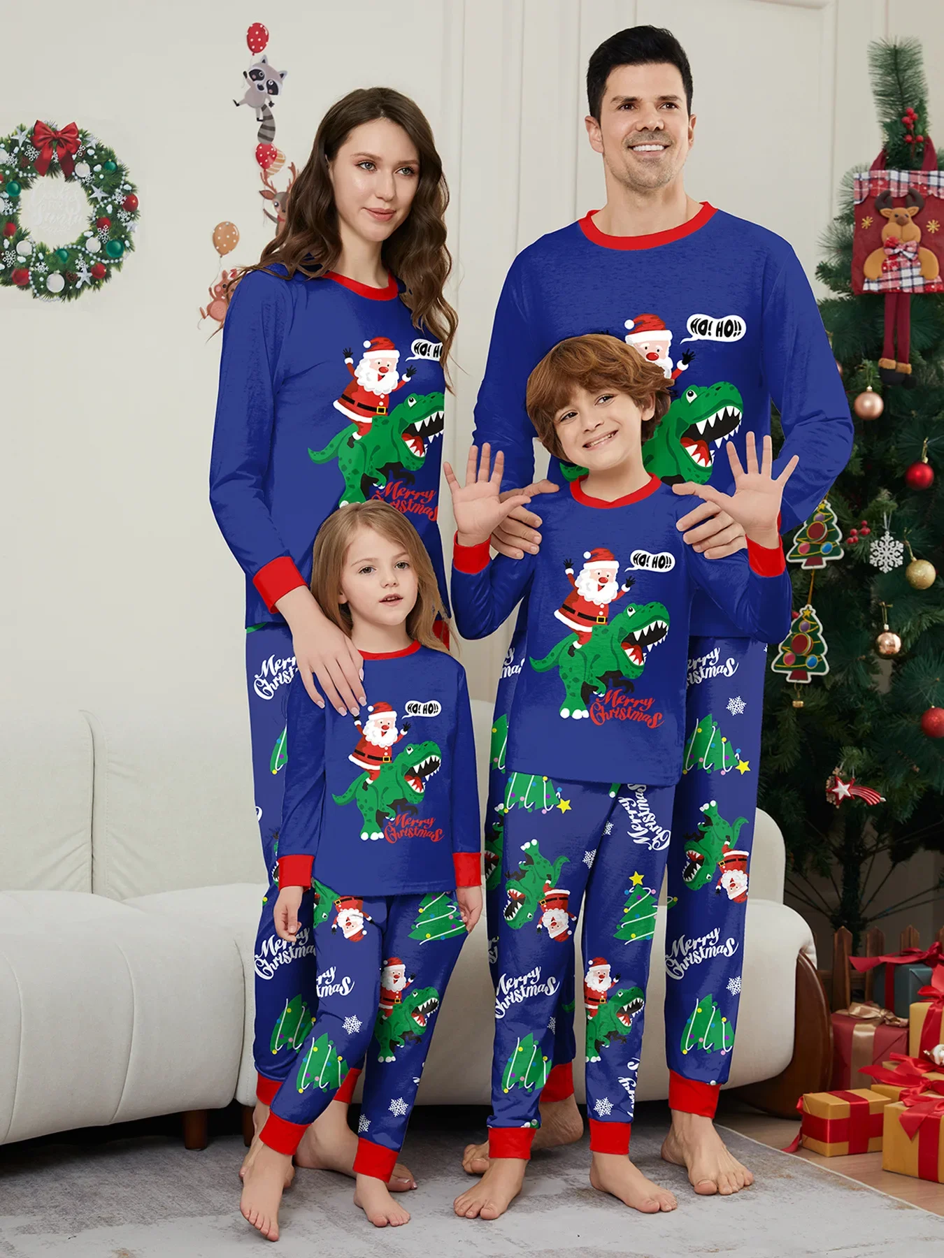 2026 New Santa Dinosaur Print Cute Clothing Set Costume Women Men Boys Girls Christmas Pajamas Set Xmas Party Family Look Pjs