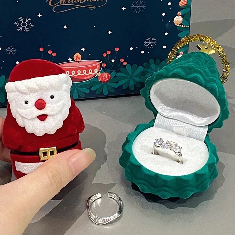 Creative Rings Box Christmas Tree Shape Jewelry Boxes Engagement Ring Case Christmas Jewelry Rings Gift Box