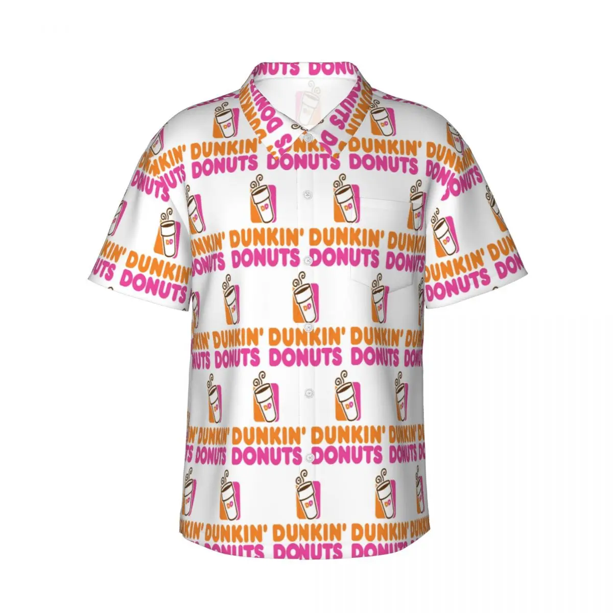 Dunkin Donuts Men's Shirts Hawaiian Short Sleeve Shirt Funny Lapel Tops for Summer Beach