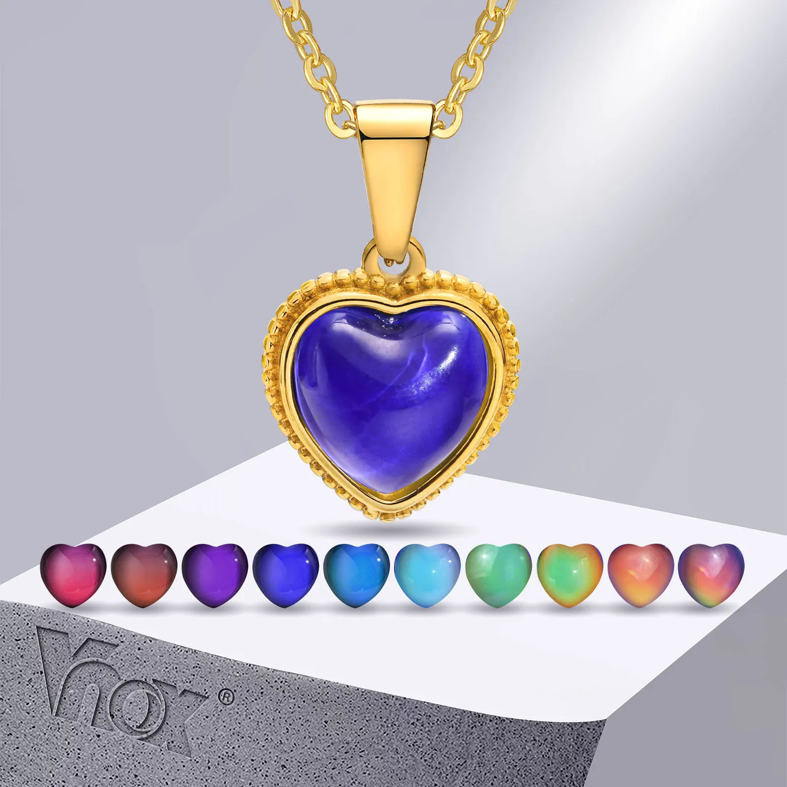 

Vnox Trendy Temperature Change Color Mood Necklaces for Women,Heart Love Smart Discolor Pendant Collar Gift for BFF Jewelry