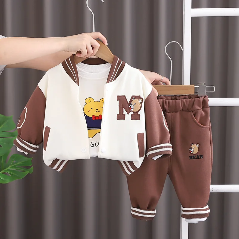 New Spring Autumn Baby Clothes Suit Children Boys Cartoon Jacket T-Shirt Pants 3Pcs/Sets Kids Girls Clothing Toddler Tracksuits