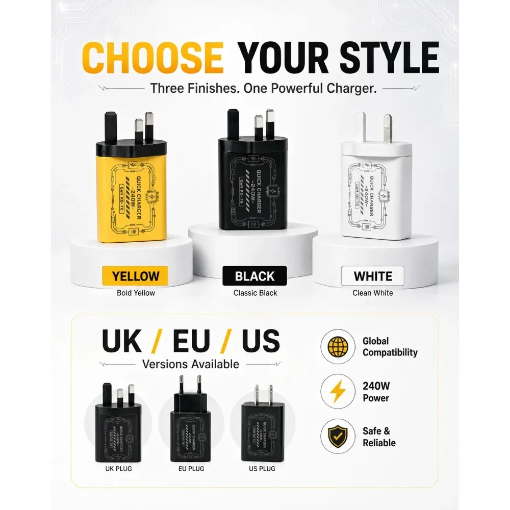 240W GAN Mechanical Multi-Port Fast Charger Portable Travel Power Adapter EU US Plug Widely Compatible with Multiple Devices