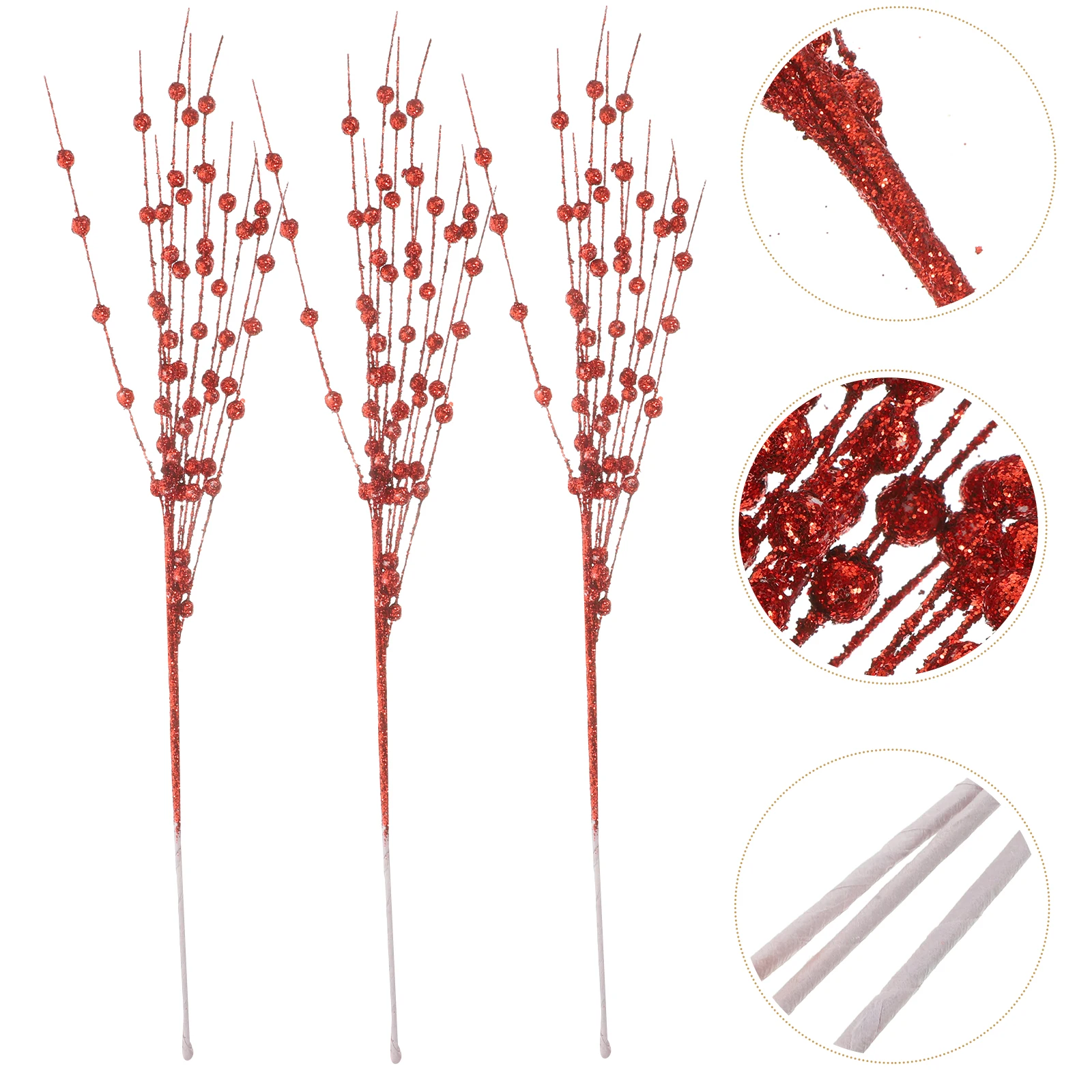 

5pcs Christmas Picks Glitter Artificial Berry Stems Christmas Tree Decorations Holiday Season Decoration Fake Berry Branches