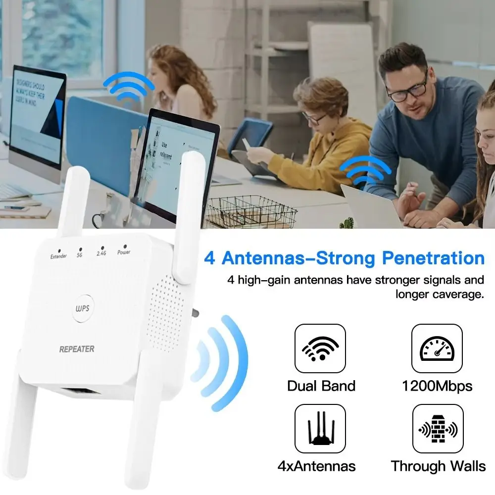 Extension de Signal WiFi 2.4GHz/5GHz, 1200Mbps étendu jusqu'à 200 mètres, répéteur WiFi double bande, Booster de Signal fort