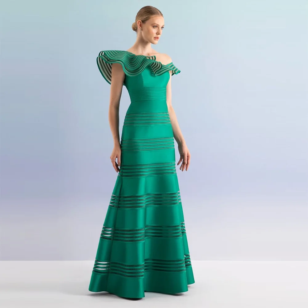 Sevintage-elegante vestido de fiesta verde, sin mangas, un hombro, plisado, fruncido, Formal, 2023