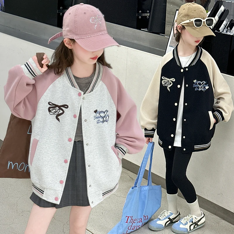

Children Korean Baseball Uniform Shirt for Teenage Girls Casual Spring Autumn Sports Outfit Kids Sporty Baseball Jacket Coat