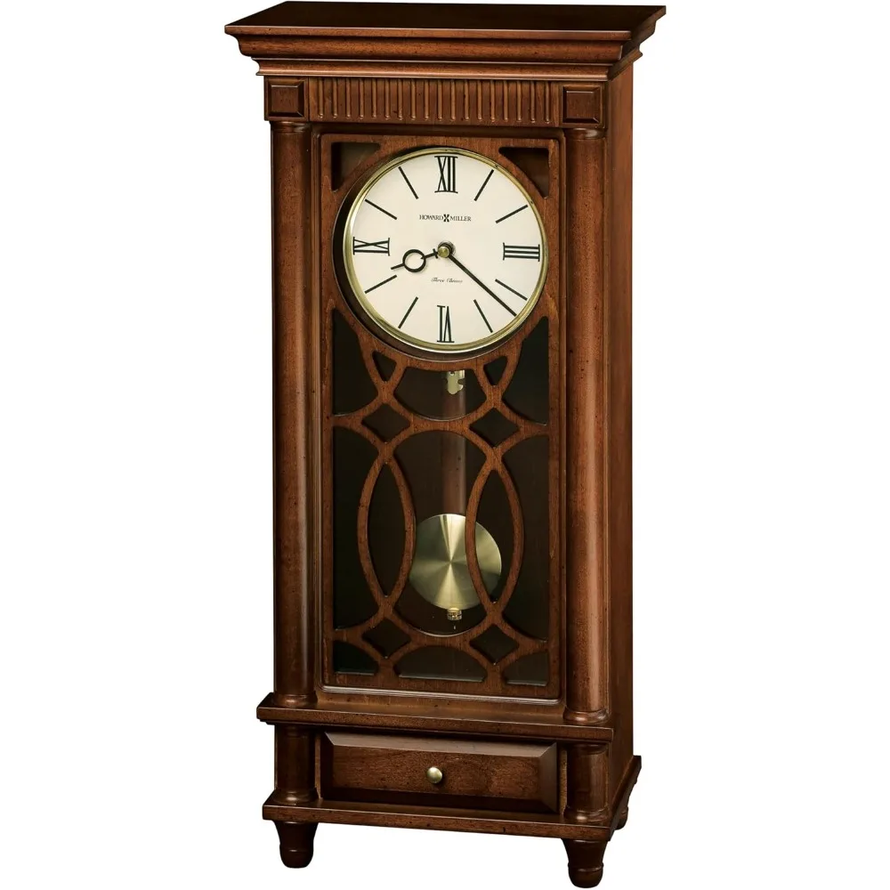 Lorna Mantel Clock, Tuscany Finish Floor Mount Rectangular Durable Wooden Frame with Top Flat Pediment for Home Decor & Office