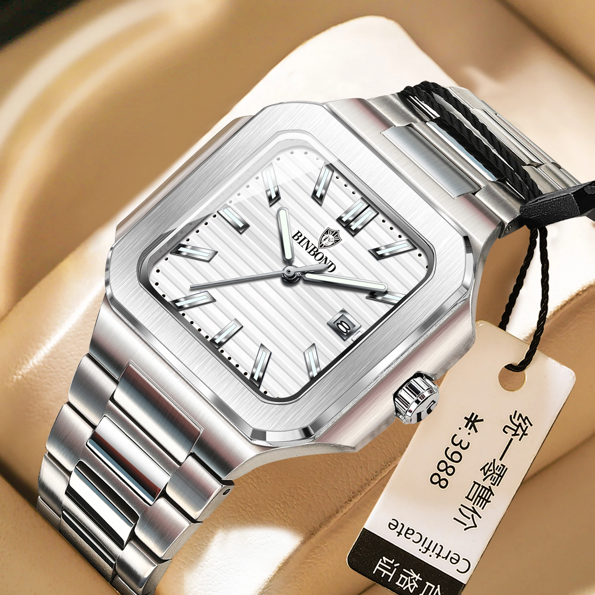 BINBOND, лучшие брендовые новые 7086, деловые мужские кварцевые часы, водостойкий ночник, календарь, модные мужские кварцевые часы 2025