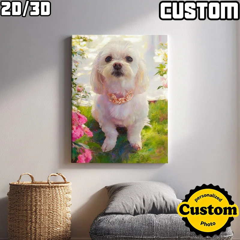 Personalized Canvas Wall Portrait Art in Dreamy Watercolor Style Print, Home Decor Collage, Photo, Fashion Theme, Convenient Ready-To-Hang Design, Holiday Commemoration