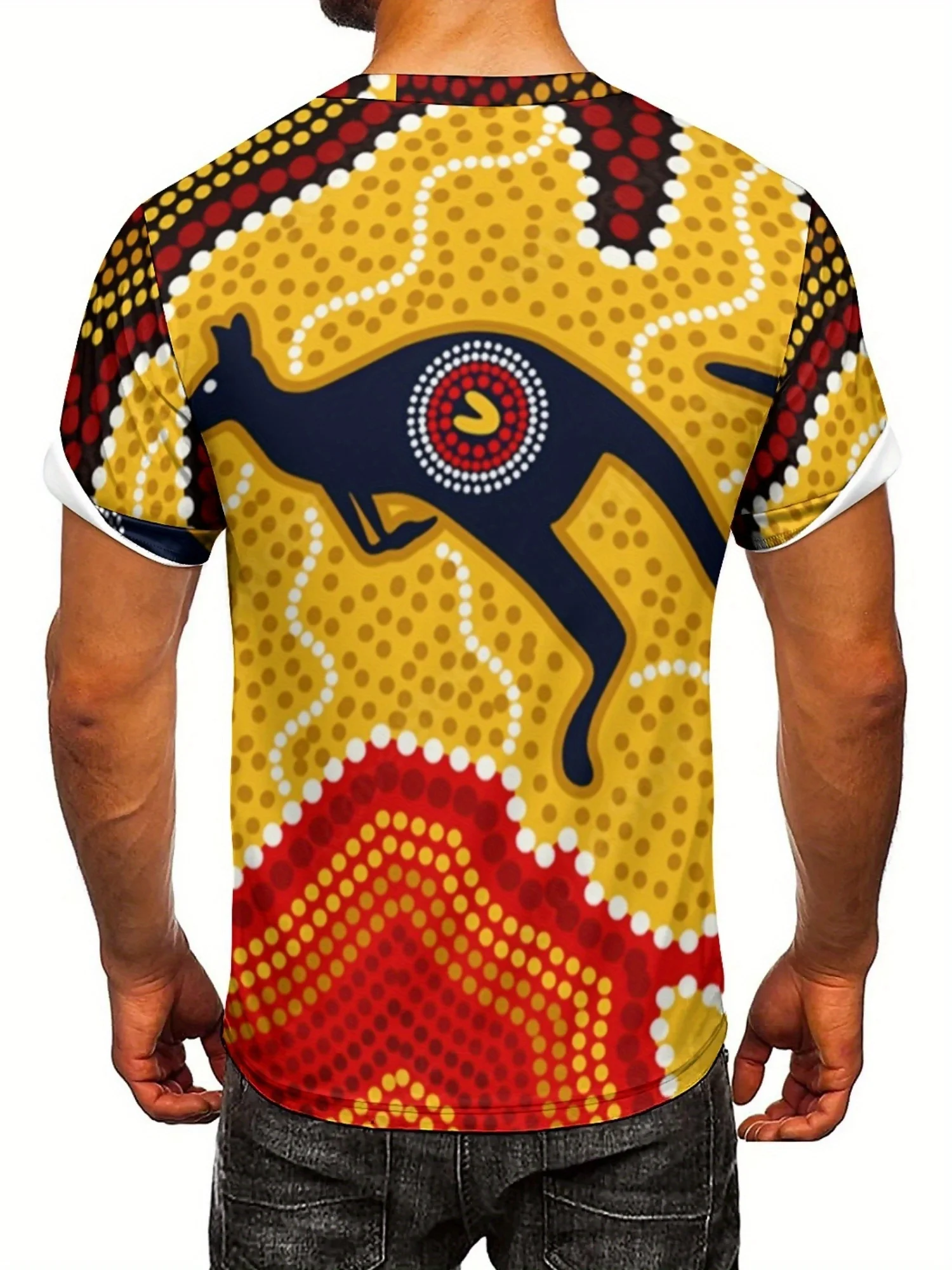 Men's Retro Y2K Kangaroo 3D Graphic T-Shirt Vibrant Abstract Animal Design Soft Round Neck Short Sleeve Tee for Outdoor