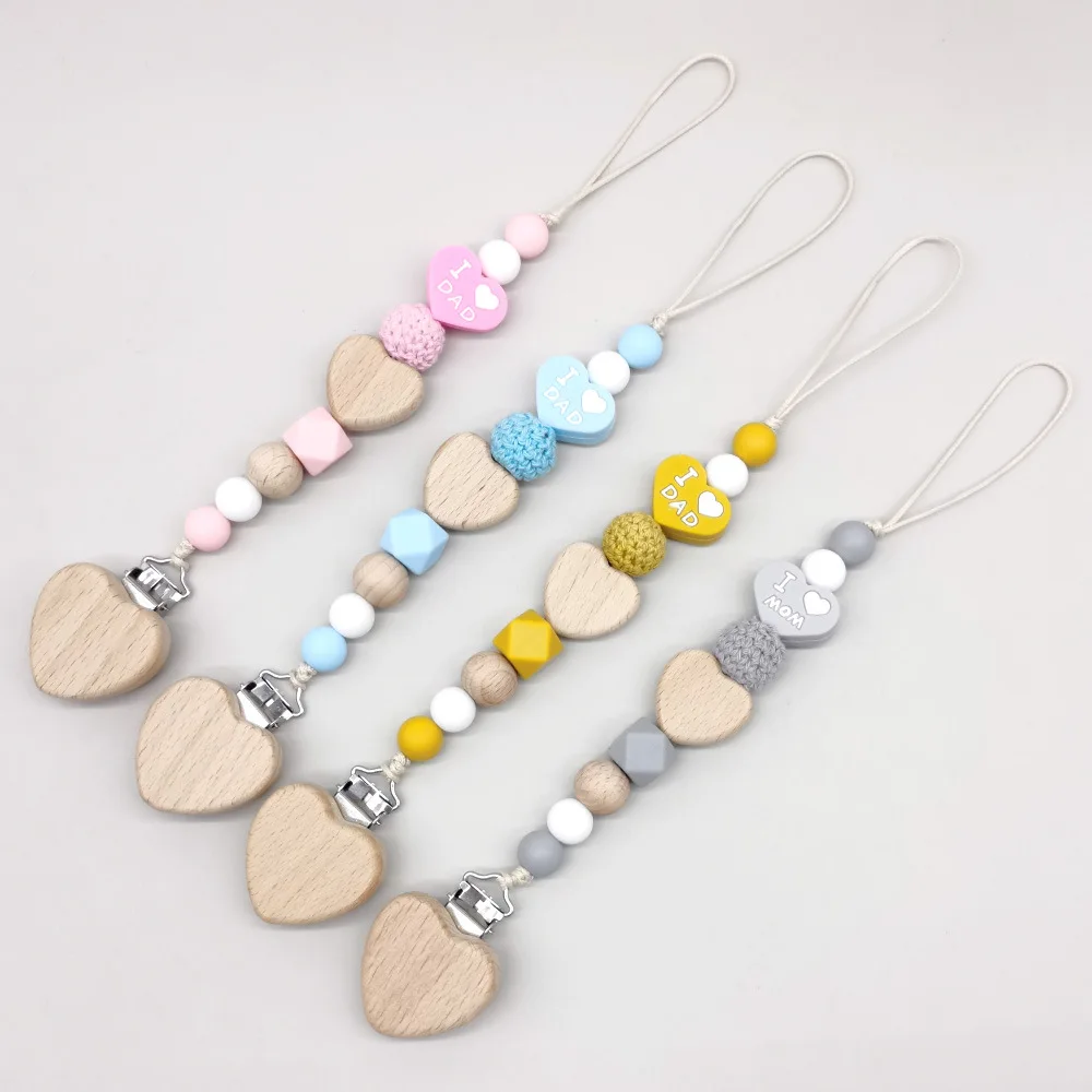 

Mom Dad Teether Pendant Silicone Bead Baby Pacifier Clip Chain