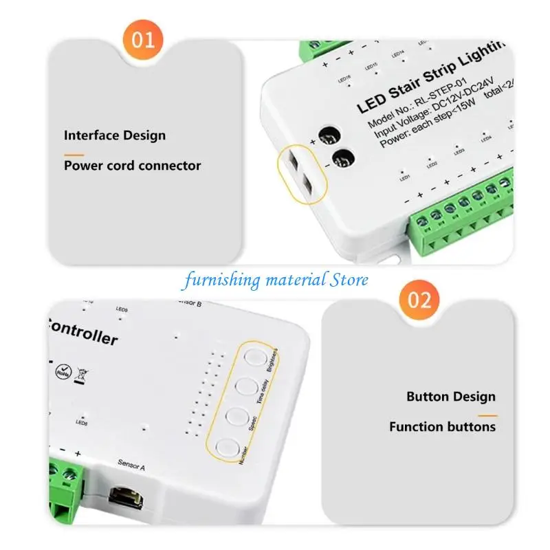 Y5GD Easy Installation LED Step Light Controller Offering 9 Speed Settings and 4 Brightness Levels for Home or Business