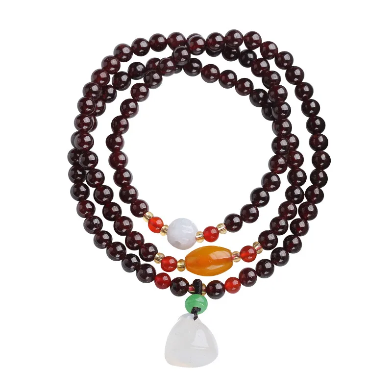 

Natural Garnet Chalcedony Lotus Pod Beaded Bracelet Elegant Buddhist Prayer Bead Jewelry for Women Gifts