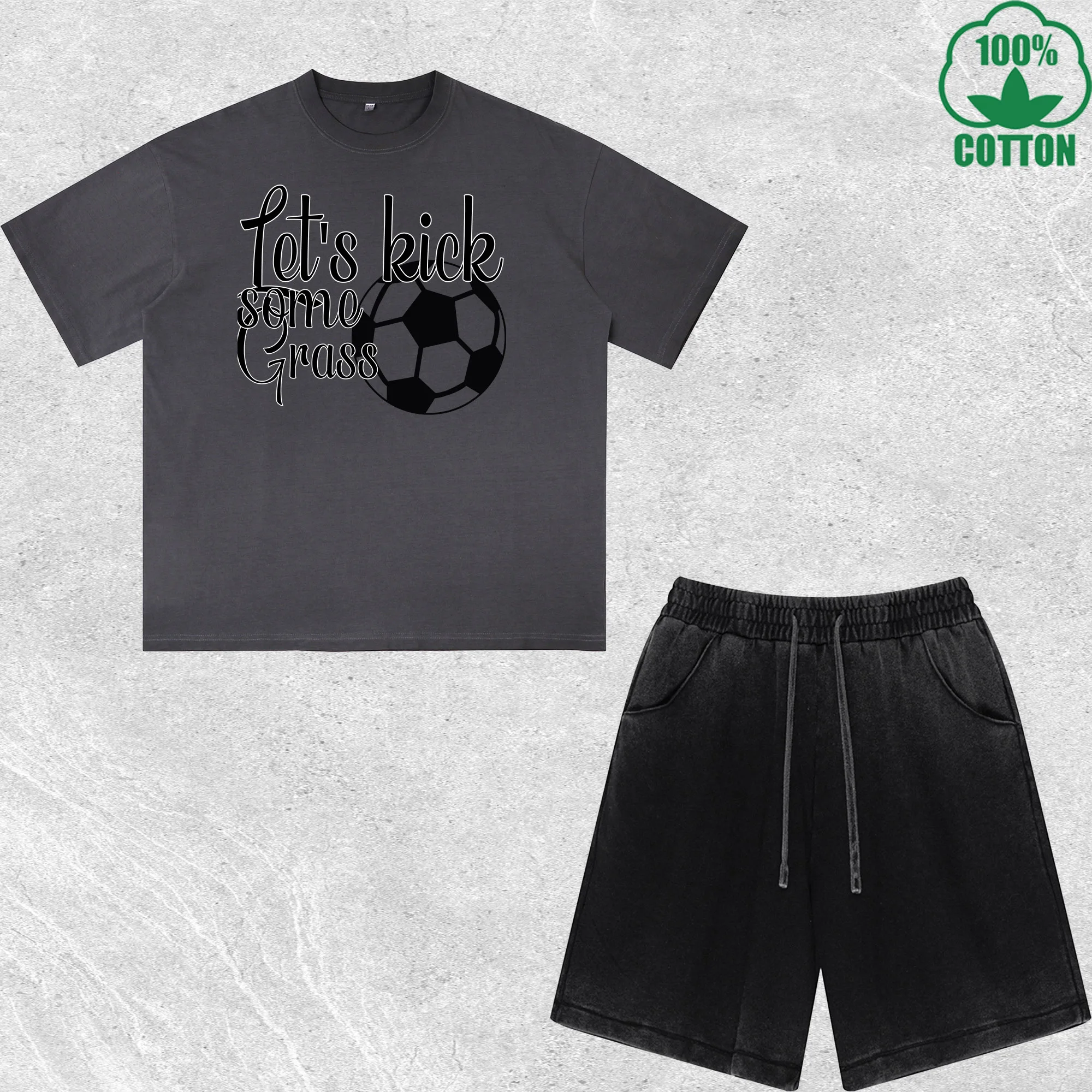 

Live Love Soccer Printed Dirty Wash T-Shirt Shorts Set Combo Loose Trendy Fashionable 100%Cotton Short Value Pack