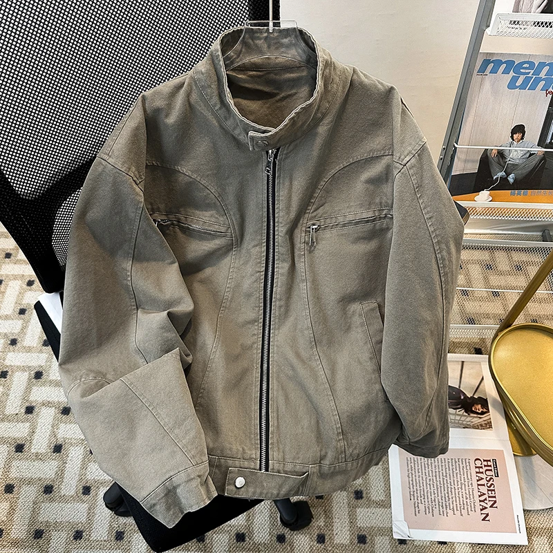 

Cleanfit Men's Harington Jaet Zipper Collar Denim Spring Autumn Trendy High Street Workwear Casual Long Sve Outerwear