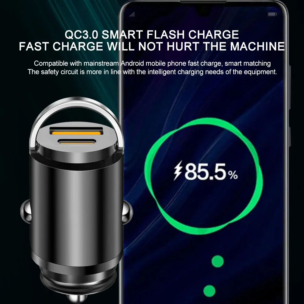 Car Dual Port Mini USB Charger Ultra Fast Charging Socket Aluminum For Cell Phone Charging Adapter Car Charger