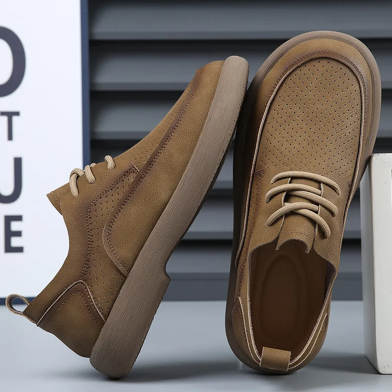 

Новая мужская повседневная обувь из натуральной кожи, дышащая обувь для скейтбординга на плоской подошве, модные крутые лоферы на шнуровке
