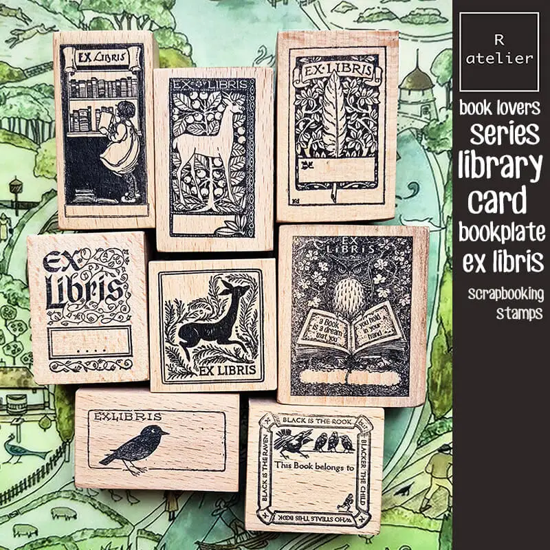 Stempel do scrapbookingu Ex Libris, znaczek książkowy, miłośnik książek, ptak, jeleń, dziewczyna, dziennik, drewniane stemple, akcesoria do scrapbookingu — zdjęcie produktu 4
