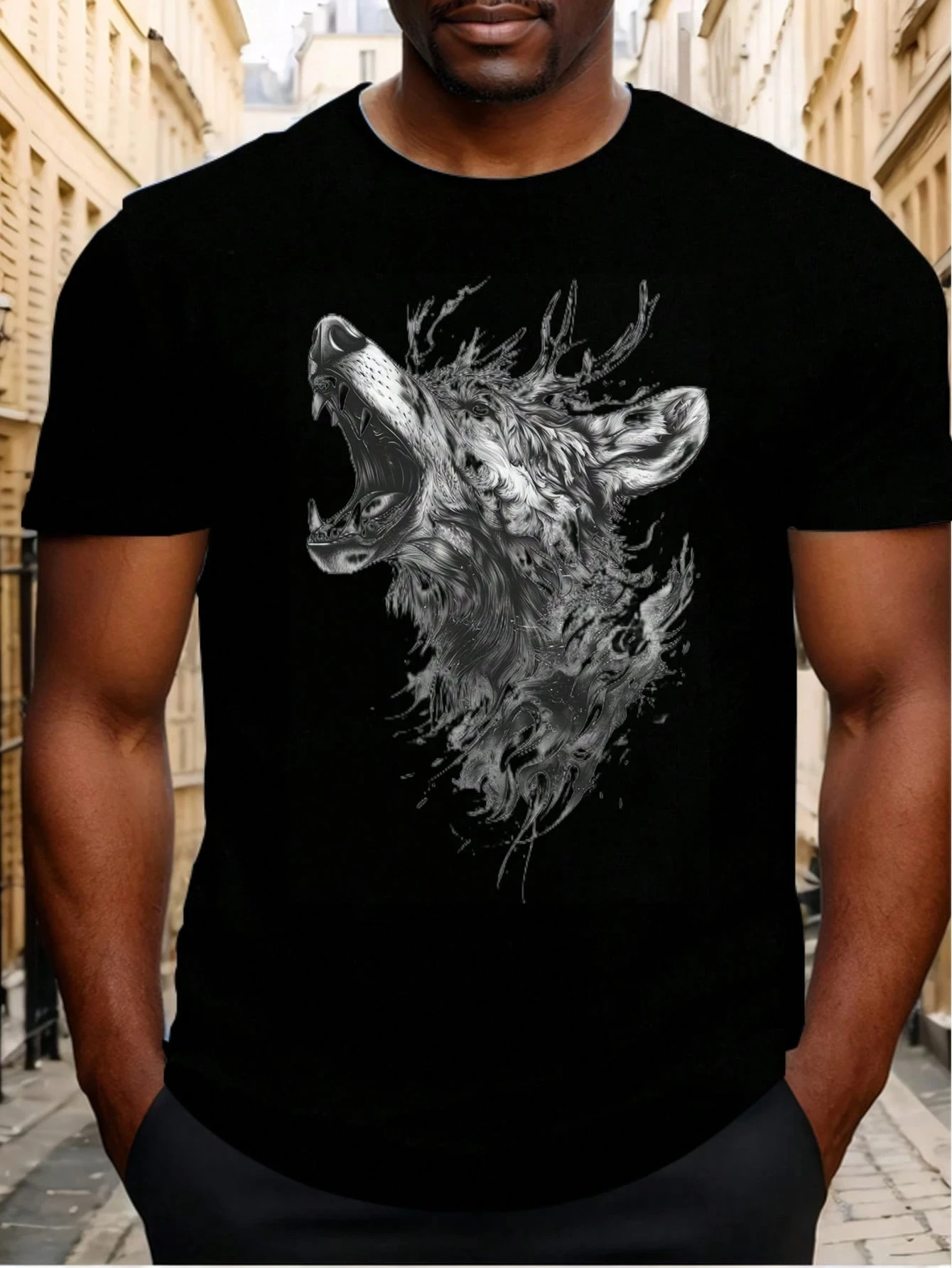 تي شيرت رجالي عصري ومستبد الذئب تي شيرت مطبوع مريح متعدد الاستخدامات للجنسين تنفس harajuku القطن الشارع الشهير