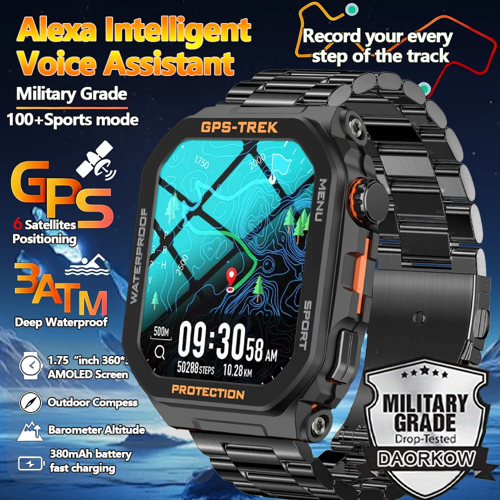 

New from DAORKOW 2025 New Smartwatch Men Outdoor Sports Bluetooth Call GPS Trajectory Alexa Voice IP68 Health Monitor Smartwatch