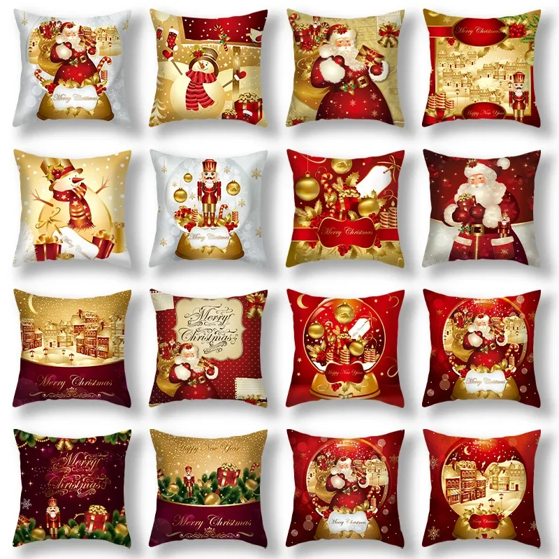 45/40/50/60cm New Year Christmas Throw Pillow Cover Snowman Santa Claus Printed Pillowcase Home Decorative Sofa Cushion Cover