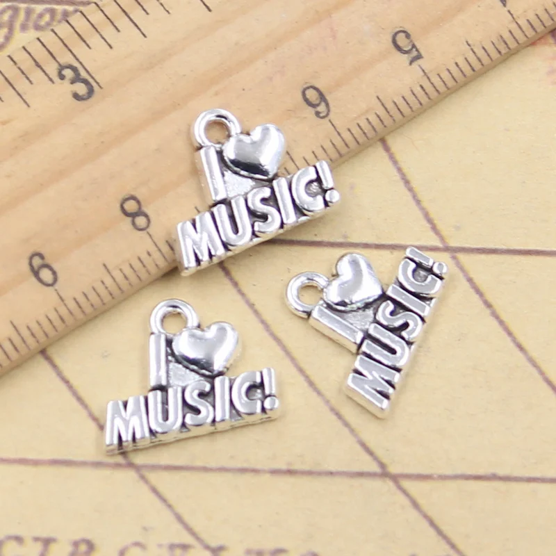 20pcs Charms I Love Music 13x14mm Tibetan Silver Color Pendants Antique Jewelry Making DIY Handmade Craft
